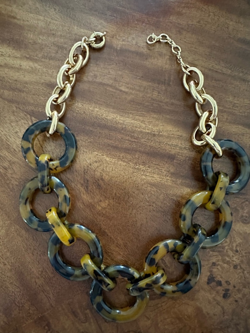J. Crew Gold-Tone Chunky Tortoise Shell Chain Link Statement Necklace 21”